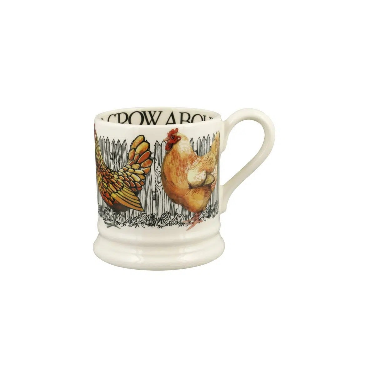 Emma Bridgewater Something To Crow About half pint mug with an illustrated rooster and hen