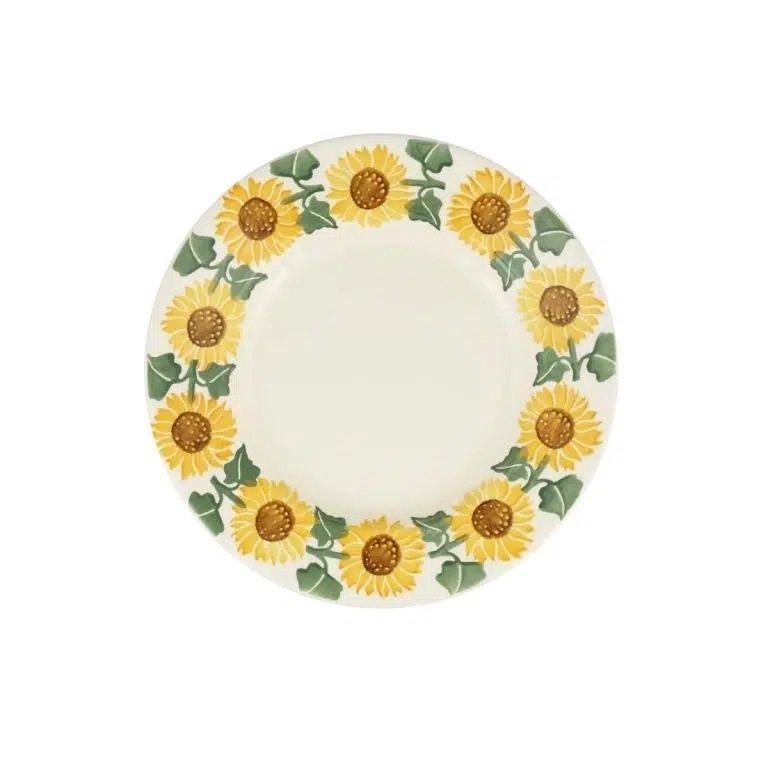 Emma Bridgewater Sunflower 8 1/2 inch plate with a border of sunflowers and green leaves