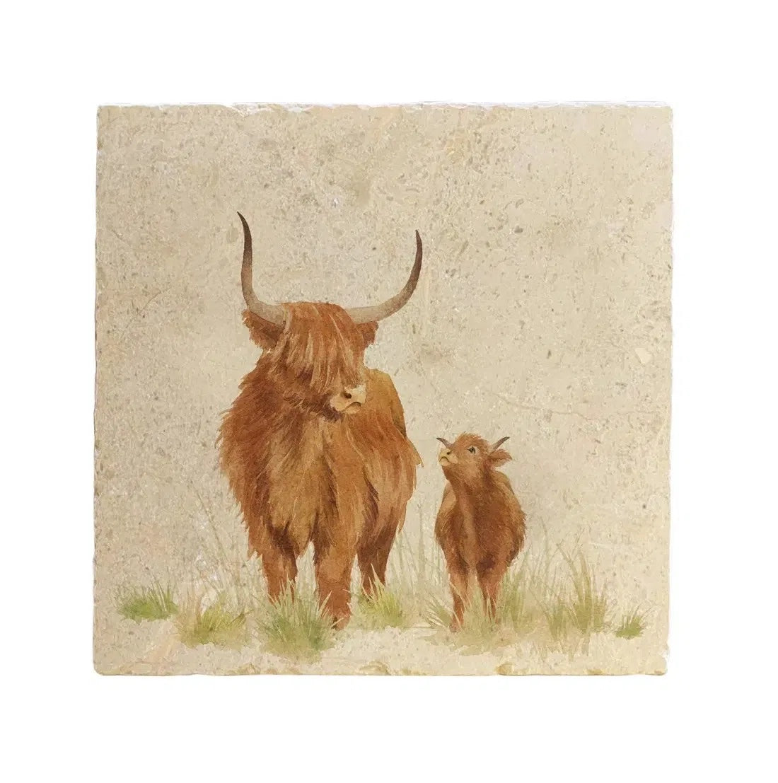 The Humble Hare Hairy Highlands large platter, a stone tile with a Highland cow and calf