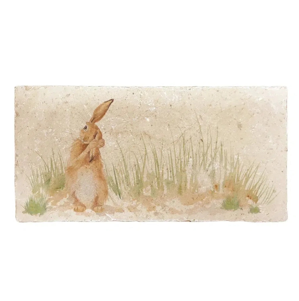 The Humble Hare sharing platter, a stone tile printed with a rabbit in grass