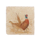 The Humble Hare Pheasant Parade medium platter, a square stone tile printed with a cock pheasant