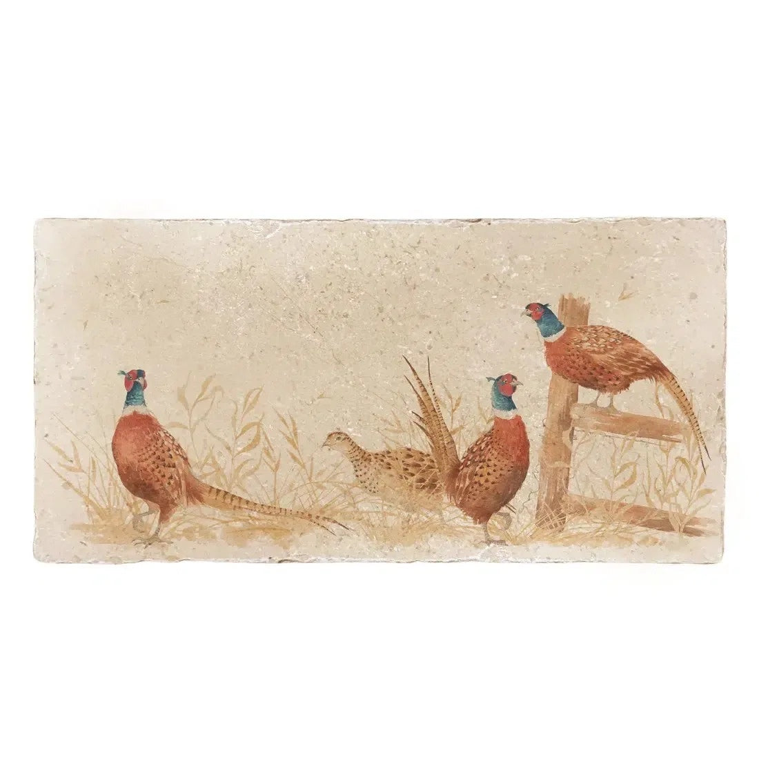 The Humble Hare Pheasant Parade sharing platter, a rectangular stone platter with three pheasants by a fence