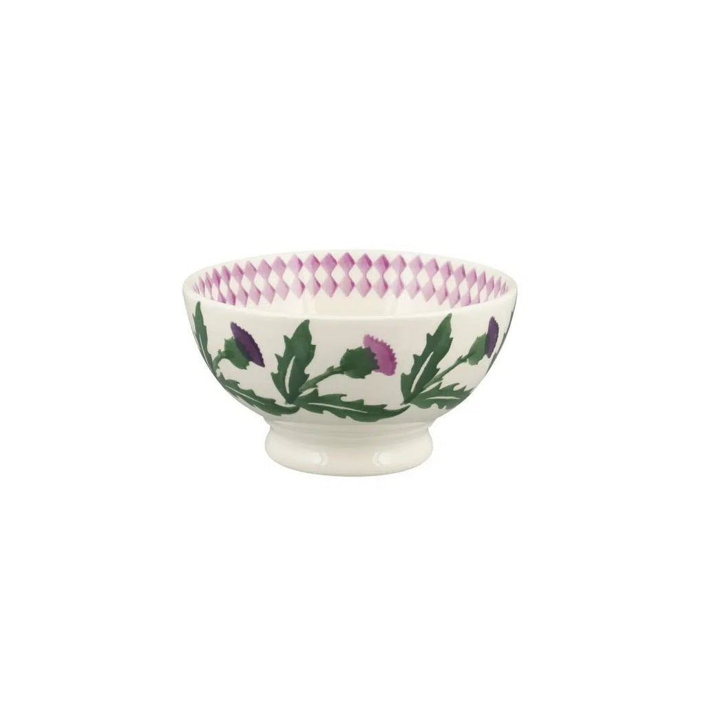 Emma Bridgewater Thistle French bowl with a purple thistle and dot border