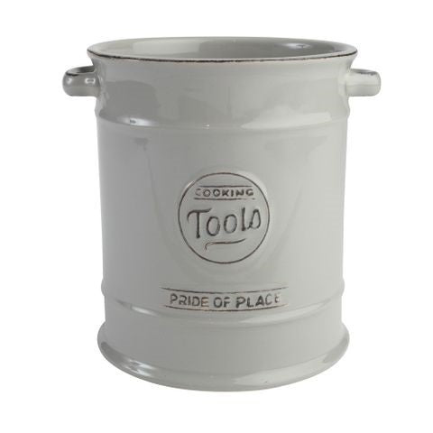 T & G Pride of Place utensil jar in grey stoneware with Cooking Tools lettering