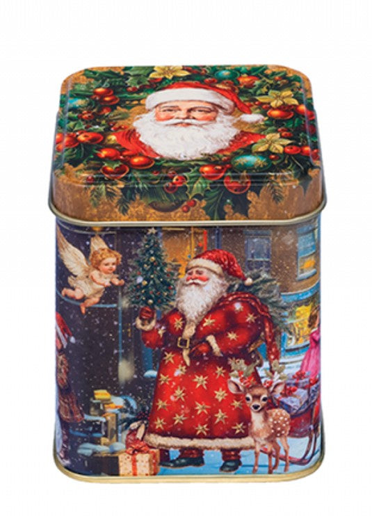 Elite Vintage Christmas square tin, 100gm, with a Santa Claus illustration