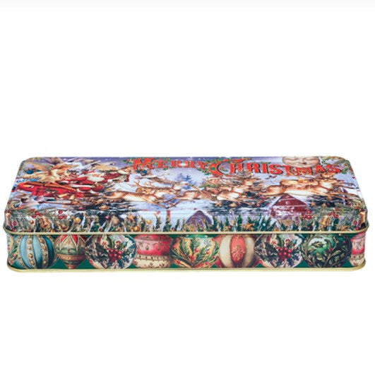Elite Vintage Christmas long shallow rectangle tin with a Santa scene