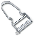 Victorinox star peeler in stainless steel with a swivel blade and a serrated julienne edge
