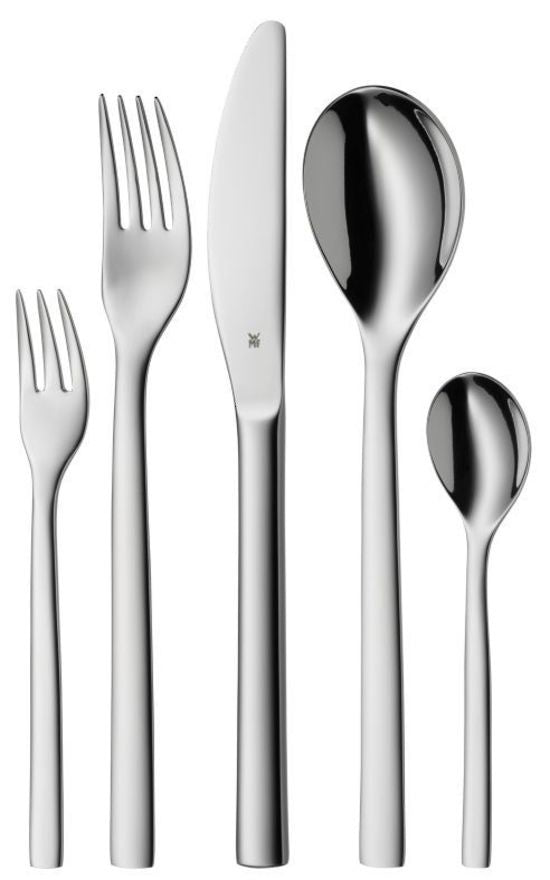 WMF Atria cutlery in polished stainless steel, one place setting of fork, knife, spoons and dessert fork