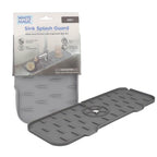 White Magic sink splash guard in grey, shown on its retail card