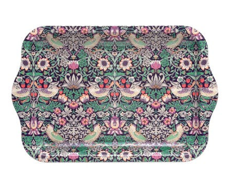 Arts & Crafts small tin tray with a William Morris Strawberry Thief bird and berry pattern