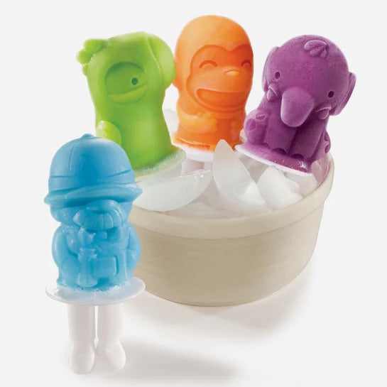 Zoku Safari ice pop moulds in a monkey, elephant and lion design, assorted colours