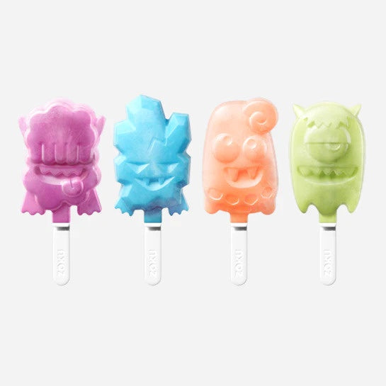 Zoku Polar Pop moulds, four monster-shaped ice pop moulds in purple, blue, orange and green