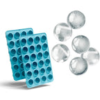 Zoku mini spheres ice tray set with two blue silicone trays and small clear ice spheres