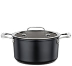Meridan Pro Swiss Crystal 20cm low casserole in black non-stick with a glass lid and two steel handles