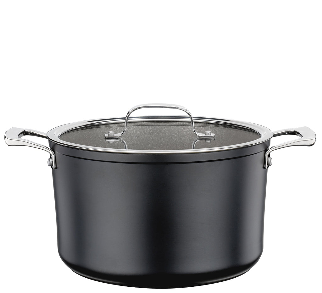 Meridan Pro Swiss Crystal high casserole, 24cm, in black non-stick with a glass lid and two steel handles