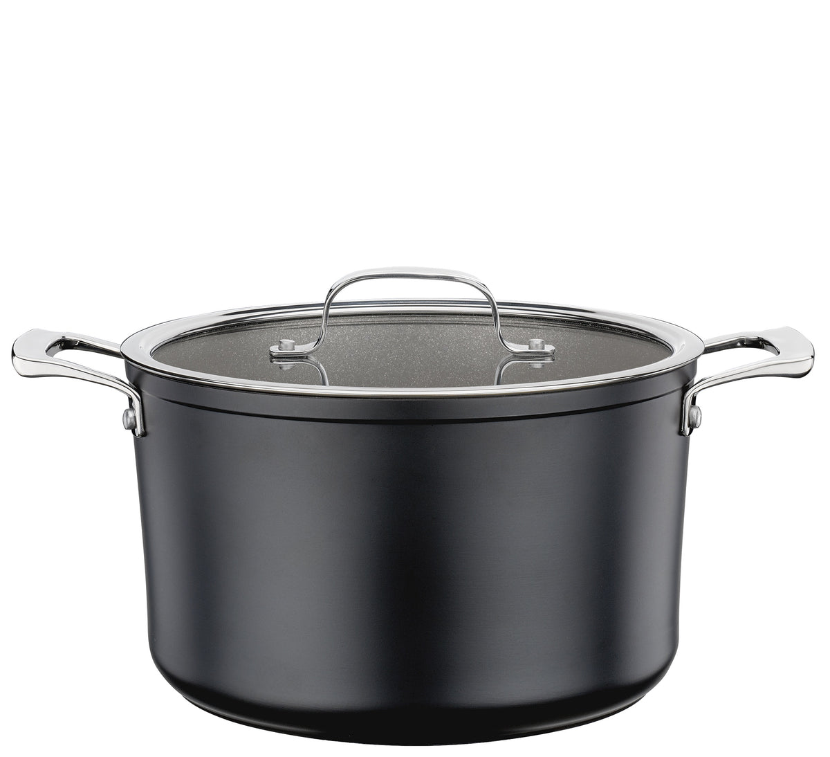 Meridan Pro Swiss Crystal high casserole, 24cm, in black non-stick with a glass lid and two steel handles
