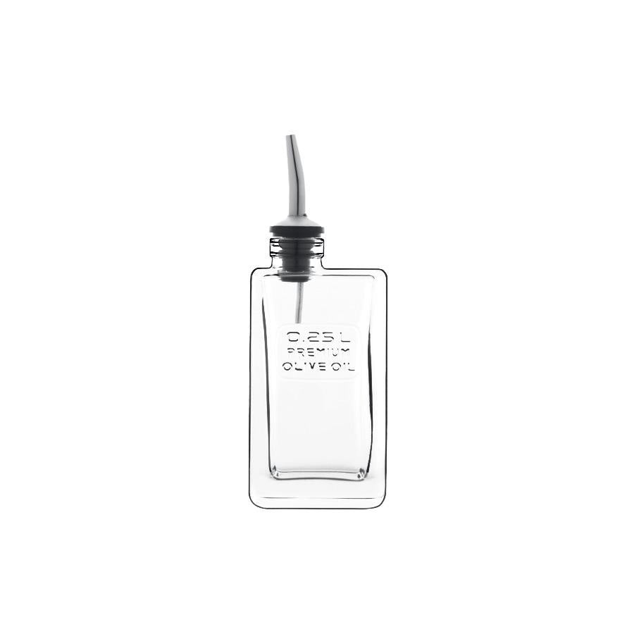 Luigi Bormioli Optima olive oil bottle in clear glass with a pour spout