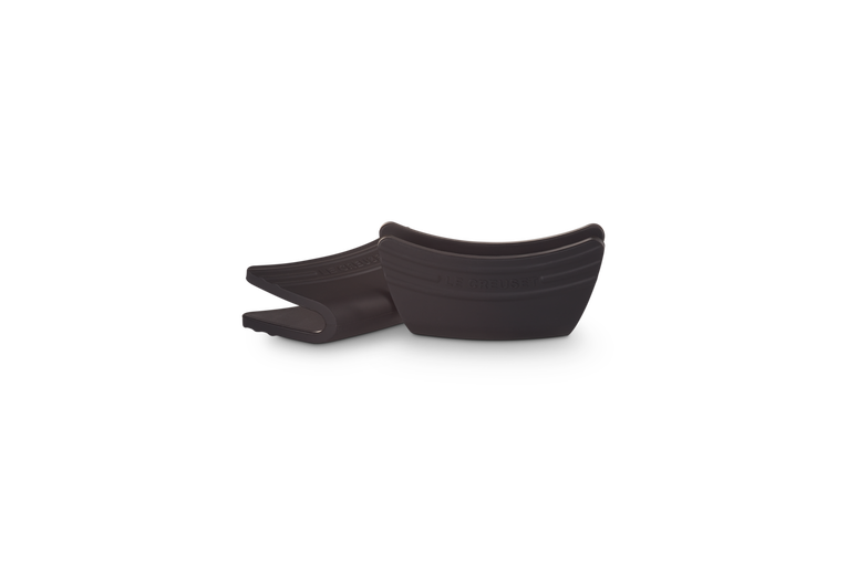 Le Creuset silicone hand grips in black, a pair of pot handle covers