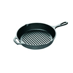 Lodge round grill pan, 26cm, in black cast iron with ridged lines