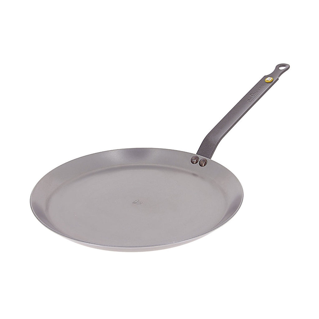 De Buyer Mineral B crepe pan in carbon steel with a riveted handle