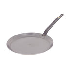 De Buyer Mineral B crepe pan in carbon steel with a riveted handle