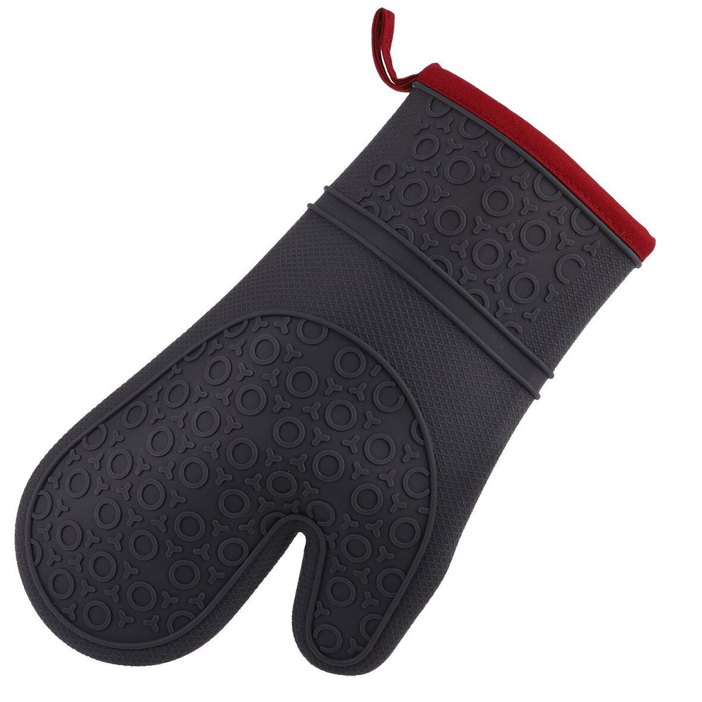 Daily Bake silicone oven glove in dark grey with a textured grip and a red fabric cuff