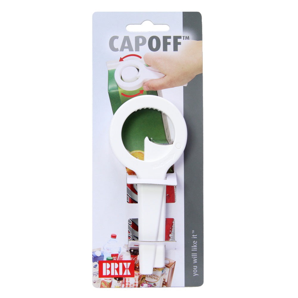 Brix Capoff screw cap opener in white on its retail card