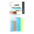 Brix 6Mix bag closures, six clips in blue, green, orange and yellow on a retail card