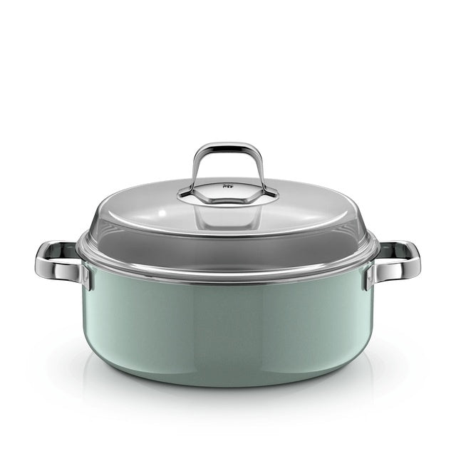 WMF Fusiontec Mineral Pro round roaster with a lid, 28cm/6L, in sage green
