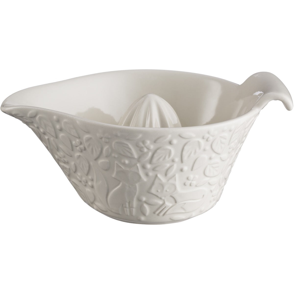 Mason Cash In The Forest juicer in cream with an embossed woodland design and a built-in reamer