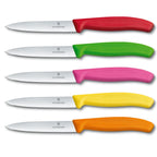 Victorinox Swiss Classic 10cm paring knives with red, green, pink, yellow and orange handles
