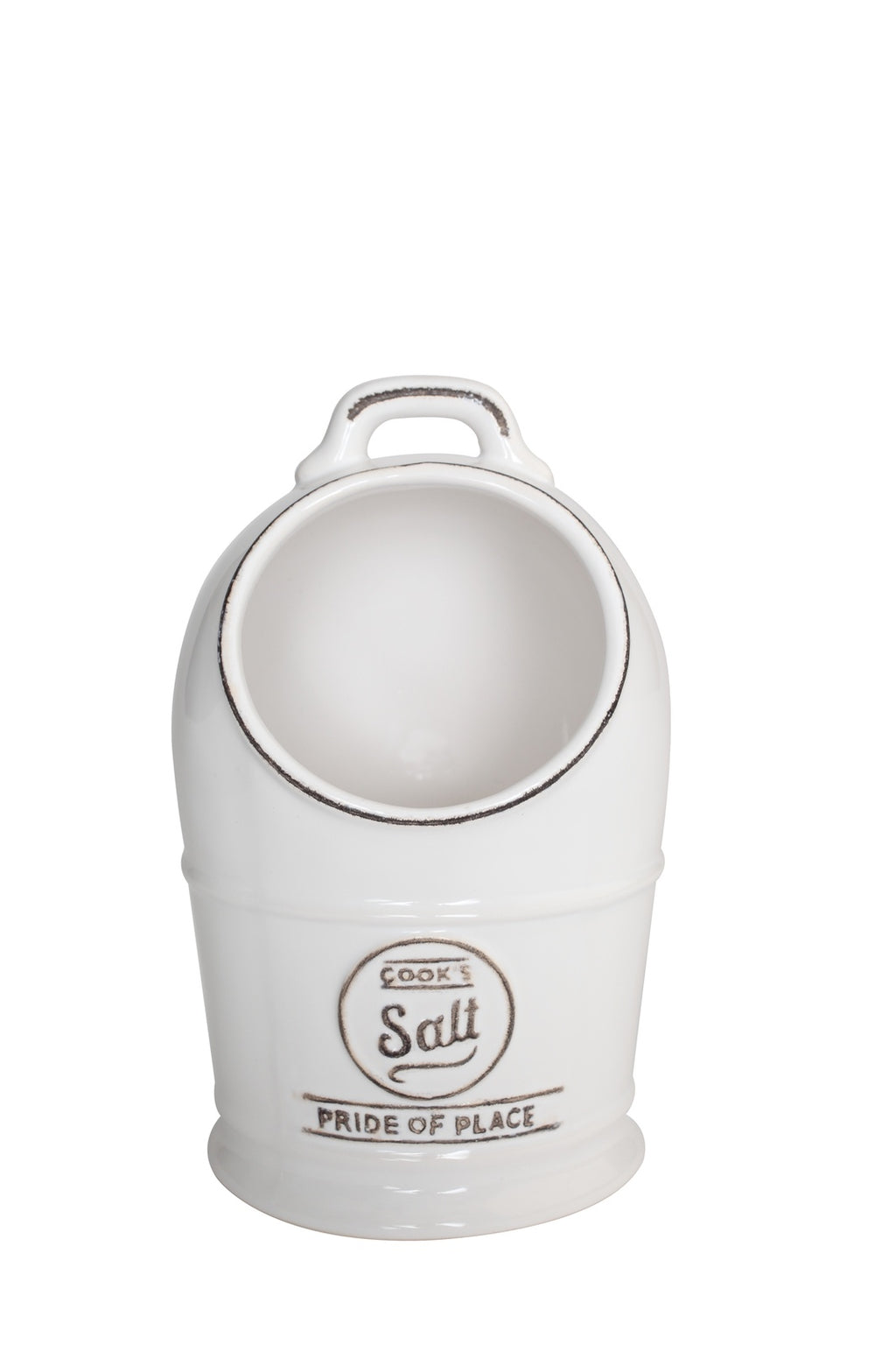 T & G white salt pig in stoneware with a curved opening
