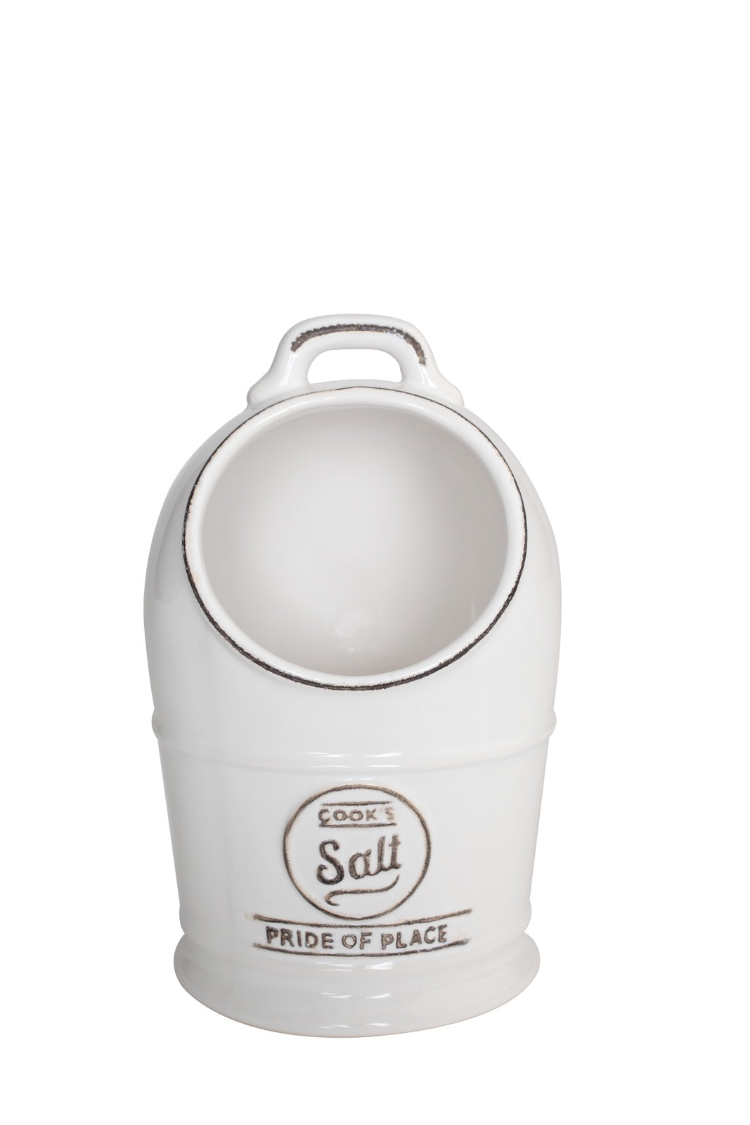 T & G white salt pig in stoneware with a curved opening