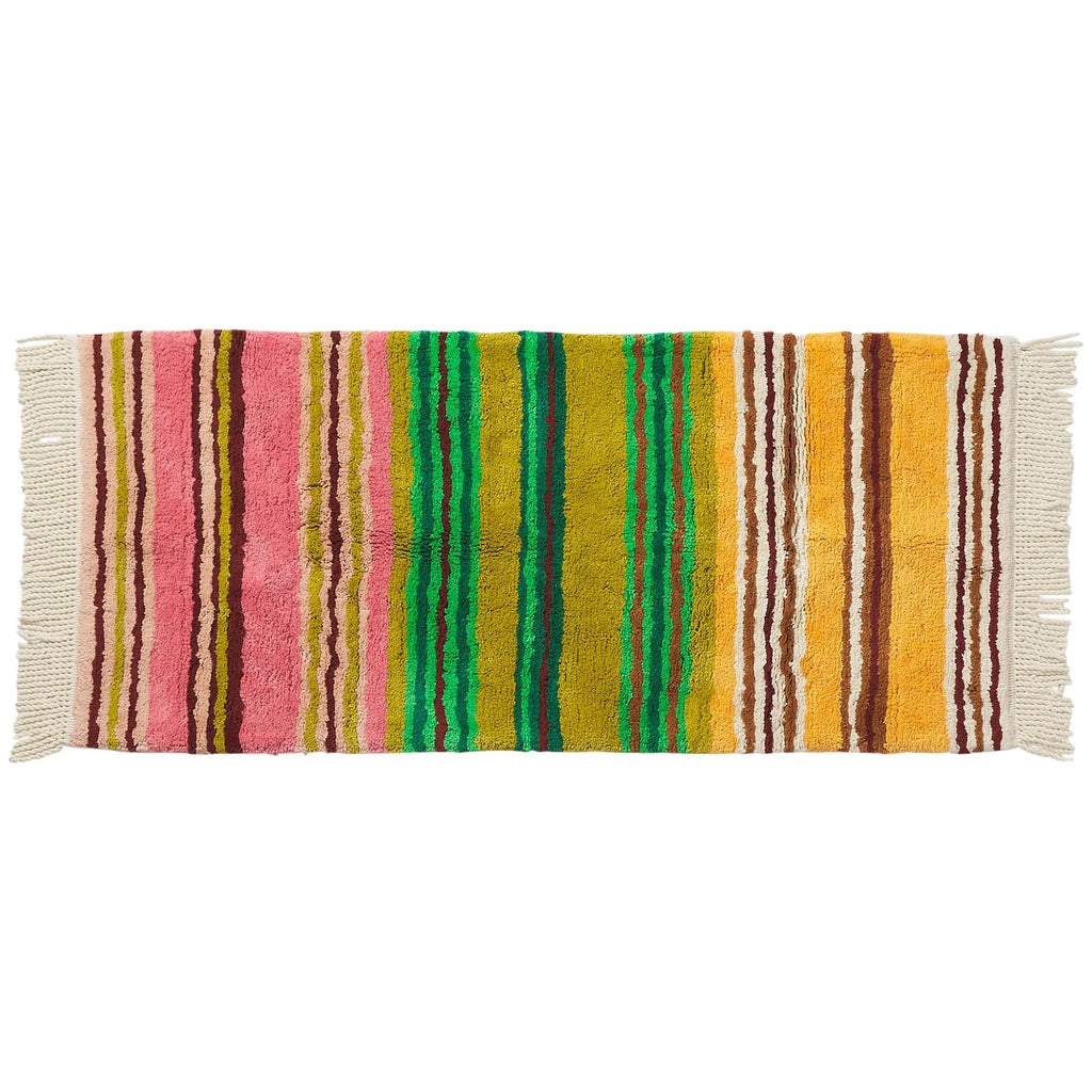 Sage & Clare Nicolette bath runner in a multicoloured stripe of pink, green, orange and brown