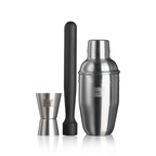 Vacu Vin Basics cocktail set with a shaker, jigger and muddler in stainless steel