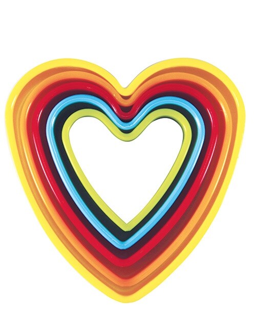 Avanti heart cookie cutters, a nested set of five in rainbow colours