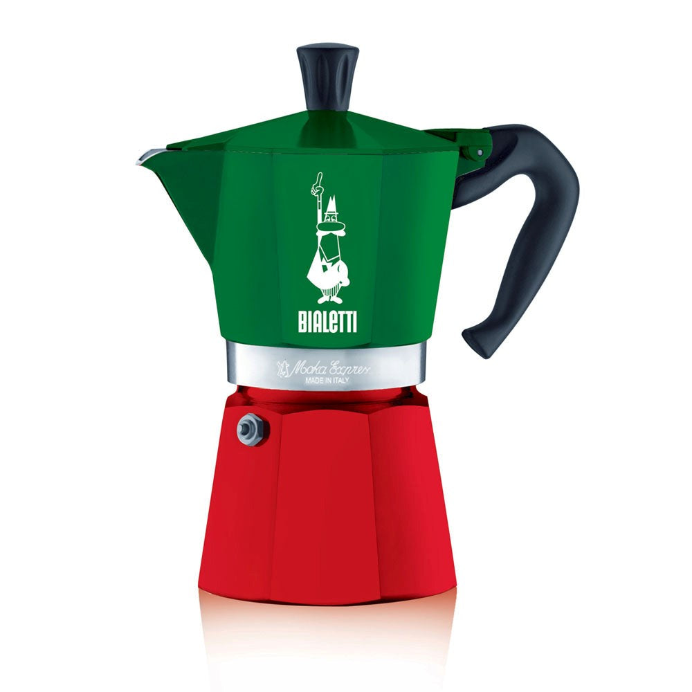 Bialetti Moka Express Italia 3 cup stovetop coffee maker in green, white and red