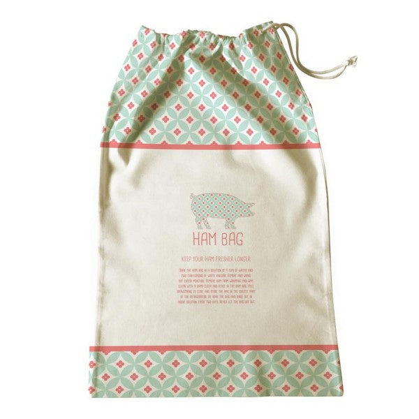 Avanti ham bag, a natural cotton drawstring bag printed with a pig outline