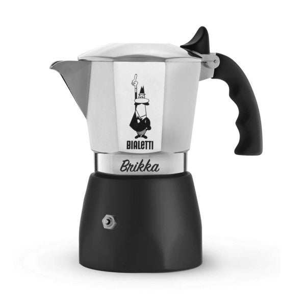 Bialetti Brikka 4 cup stovetop coffee maker in aluminium with a black handle