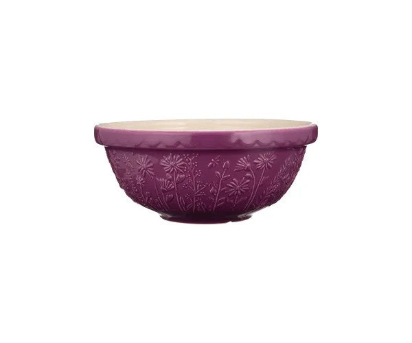 Mason Cash In The Meadow Daisy mixing bowl in plum purple with an embossed wildflower design