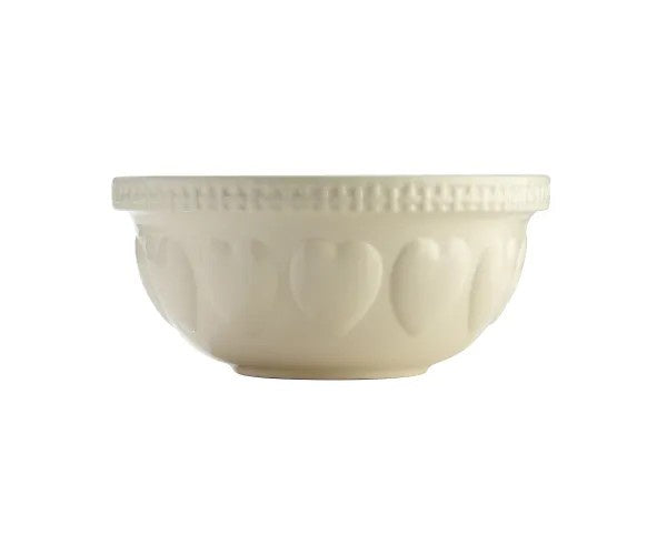 Mason Cash Hearts mixing bowl in cream with an embossed heart pattern
