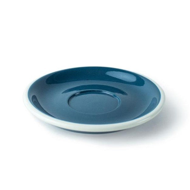 Acme Demitasse saucer in deep teal blue with a white edge