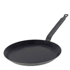 De Buyer blue steel crepe pan with a long handle