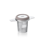 OXO Good Grips tea infuser basket in stainless steel with a taupe lid
