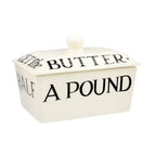 Emma Bridgewater Black Toast butter dish with Get the Butter Half a Pound lettering