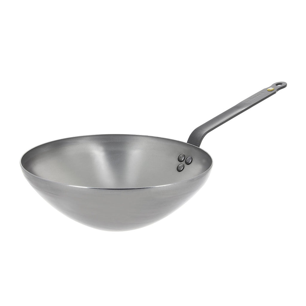 De Buyer Mineral B wok in carbon steel with a riveted steel handle