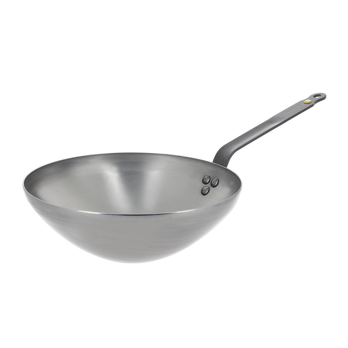 De Buyer Mineral B wok in carbon steel with a riveted steel handle