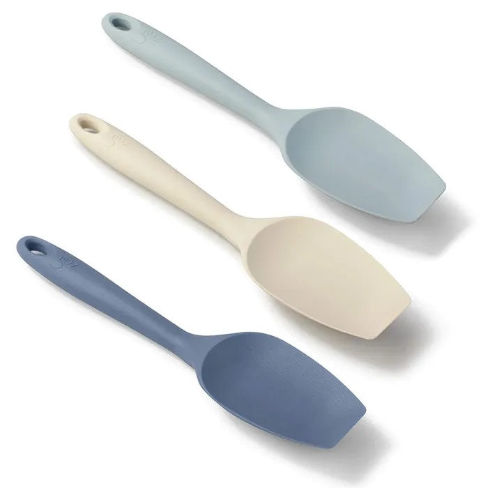 Zeal spatula spoons in pale blue, cream and navy silicone