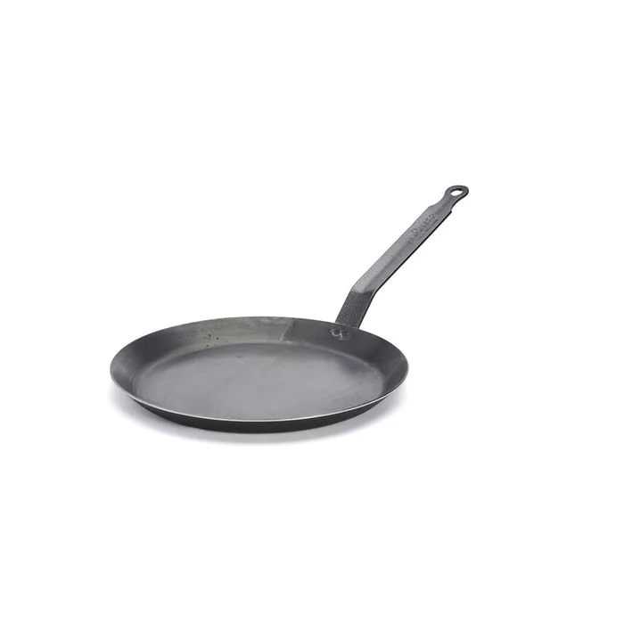 De Buyer pancake pan in blue carbon steel, 24cm, with a long handle