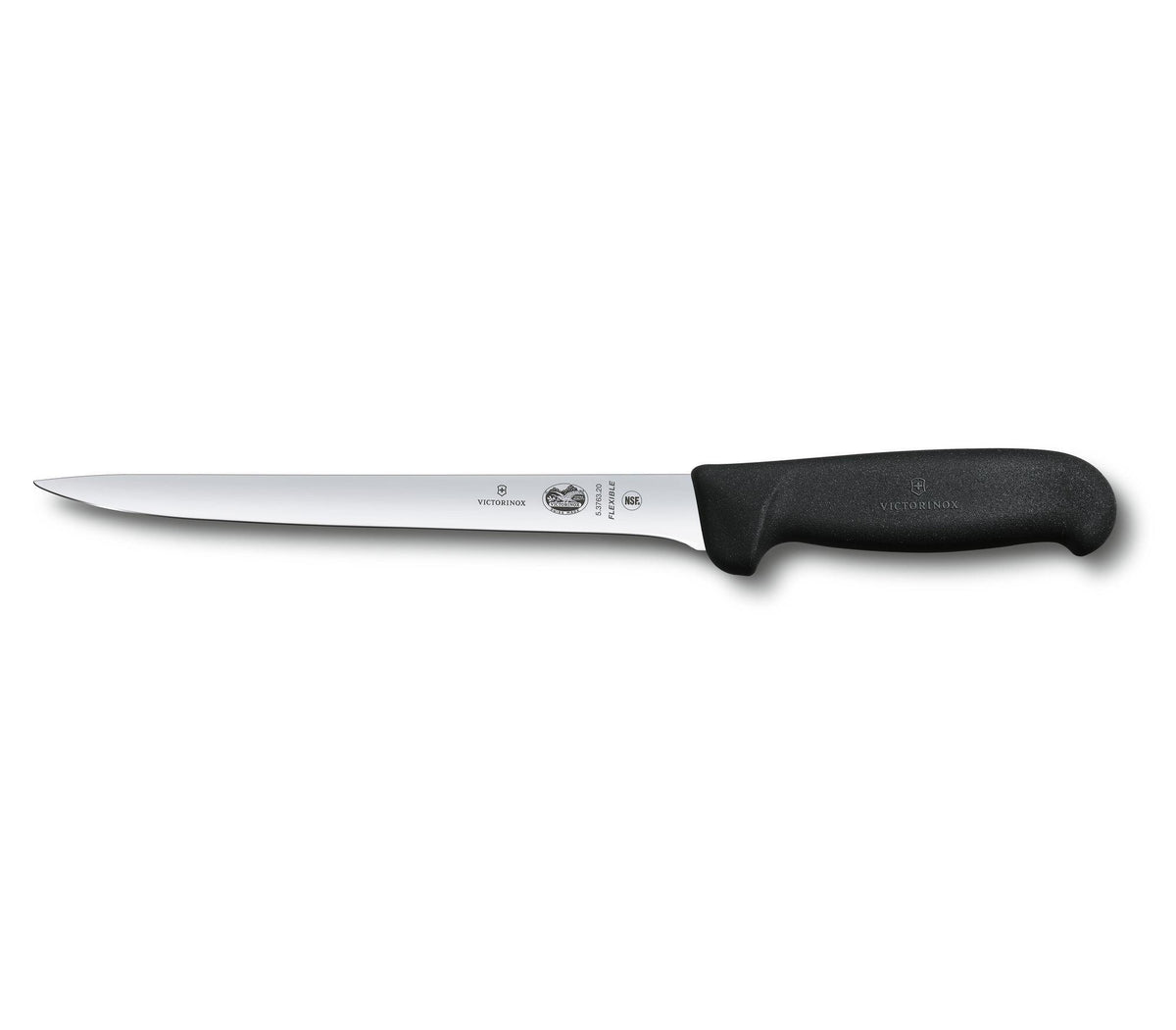 Victorinox filleting knife, 20cm, with a long flexible blade and a black handle